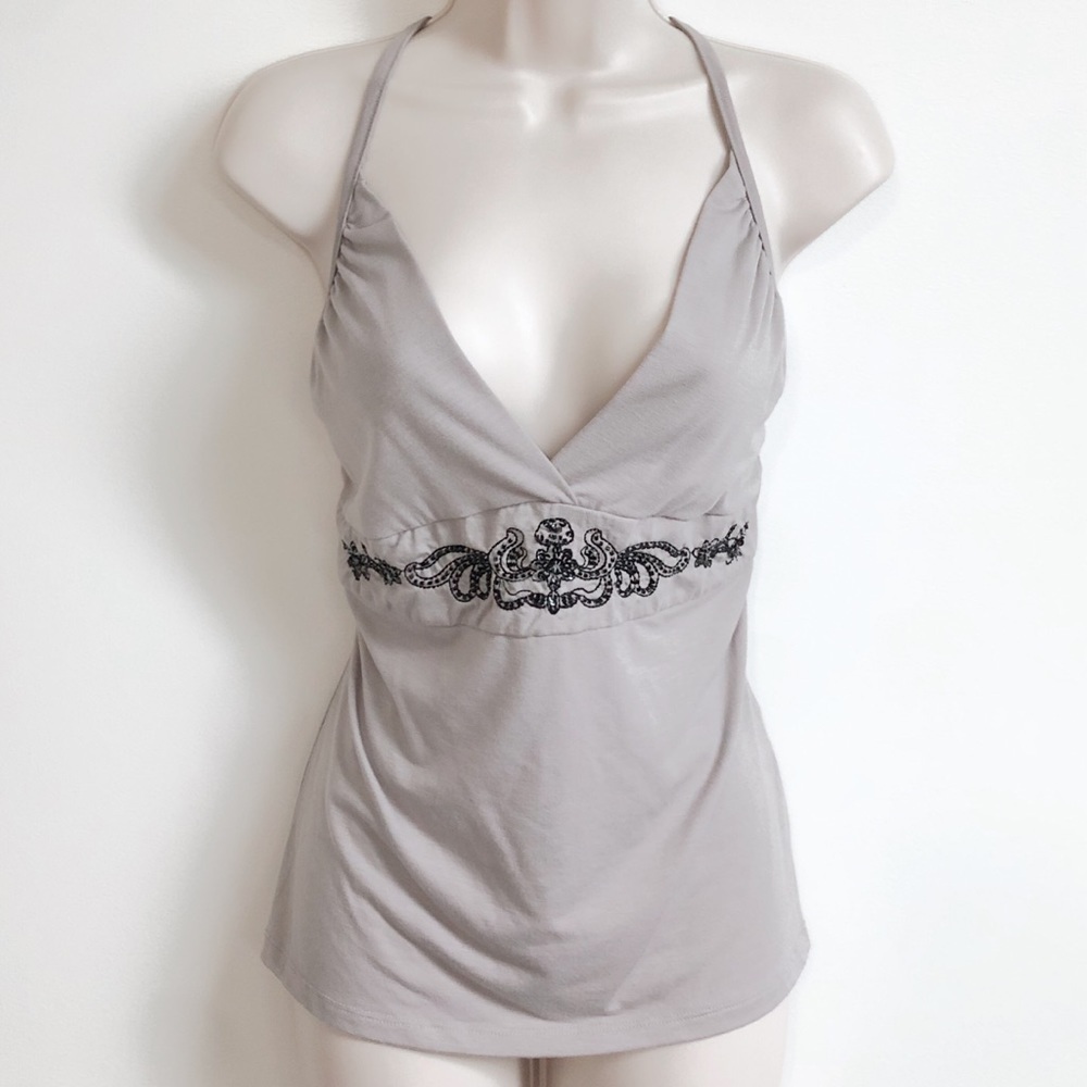 🆕 Bogari silk beaded plunging camisole tank top